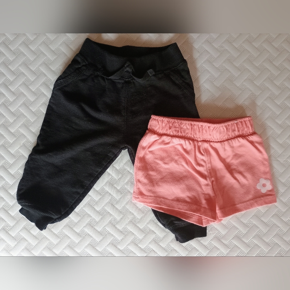 6-9mos Black Fleece Pants And Pink Shorts
